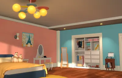 卡通房间 卡通卧室 女孩房间