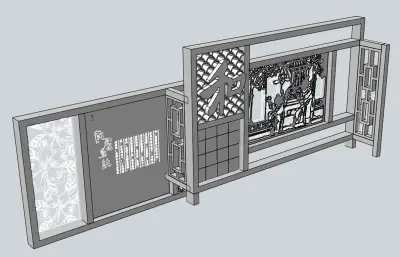 中式古风景观墙模型