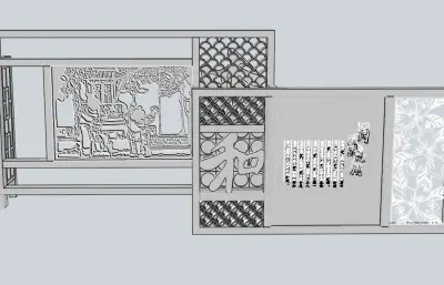 中式古风景观墙模型