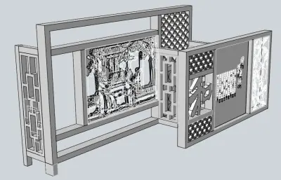 中式古风景观墙模型
