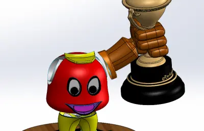 卡通人物赢得奖杯solidworks模型