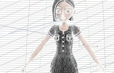 卡通短发女性3D型,二次元少女黑裙角色,虚拟人