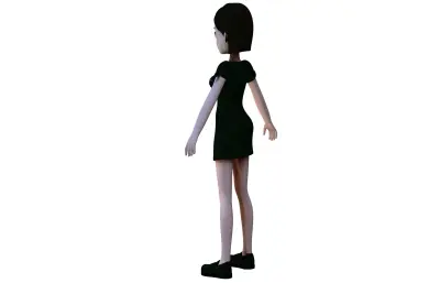 卡通短发女性3D型,二次元少女黑裙角色,虚拟人