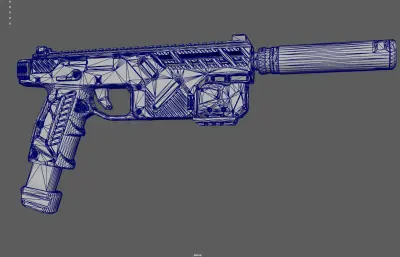 带消音器的科幻手枪 战术装备 概念手枪