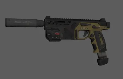 带消音器的科幻手枪 战术装备 概念手枪