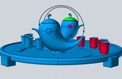 中式茶具套装stp模型