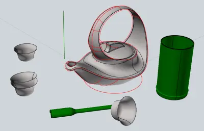 中式茶壶组合stp模型