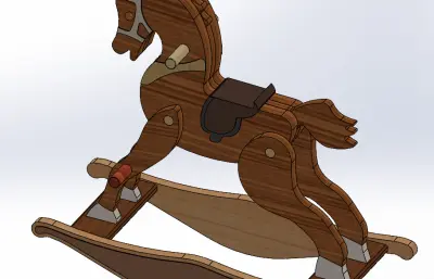 木制木马玩具 摇马solidworks模型