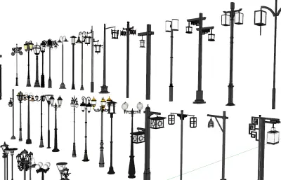 几十款中式路灯 古风路灯灯柱组合sketchup模型