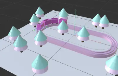 卡通森林小火车C4D模型,有小火车奔跑动画