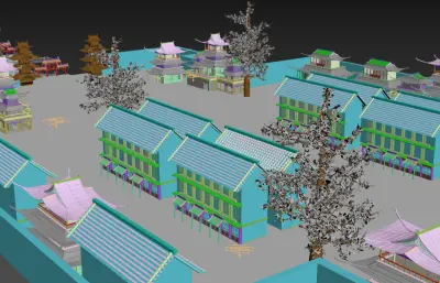 古风小镇沙盘 古镇景区3dmax模型