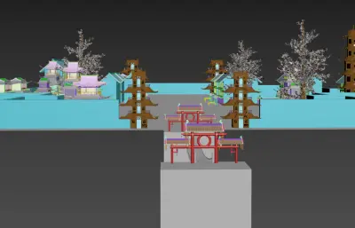 古风小镇沙盘 古镇景区3dmax模型