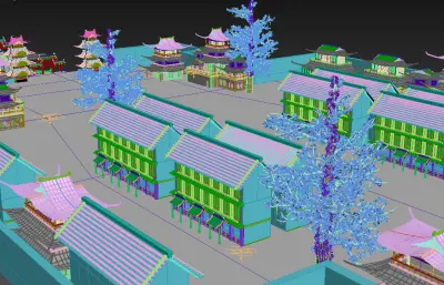 古风小镇沙盘 古镇景区3dmax模型