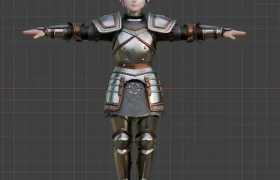 卡通女孩骑士 铠甲女将军 古代女将军FBX模型