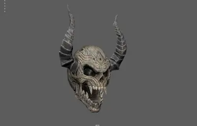 恶魔骷髅 妖兽魔鬼兽头 怪物头骨塌陷模型