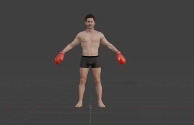 写实亚洲拳击手3D角色模型 完整绑定/面部表情