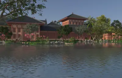 影视城古装女孩抚琴镜头动画3dmax模型