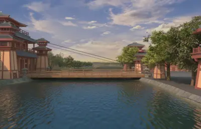 影视城-城门吊桥放下+镜头动画3dmax模型