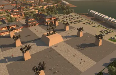 影视城前广场场景3dmax模型