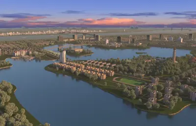 湖北鄂州之城市鸟瞰3dmax模型