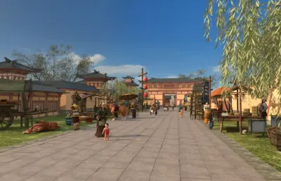 影视城仿古街道,古代街道,包含镜头动画