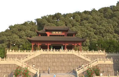 黄鹤楼公园东门整体场景3dmax模型,包含镜头动画