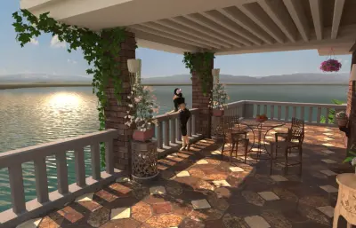湖景房阳台观景镜头动画3dmax模型