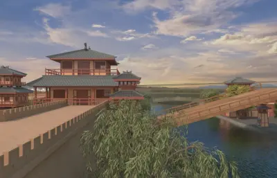 影视城-城门吊桥放下+镜头动画3dmax模型
