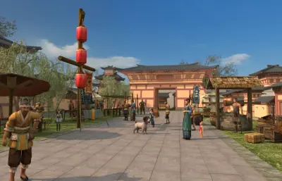 影视城仿古街道,古代街道,包含镜头动画