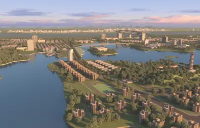 湖北鄂州之城市鸟瞰3dmax模型