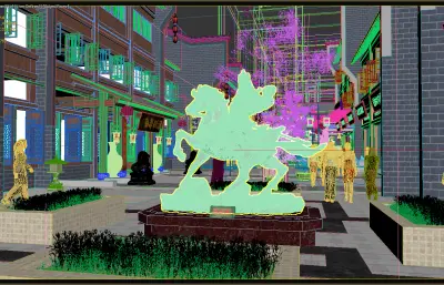 古街漫游 商业街漫游动画3dmax模型(网盘下载)