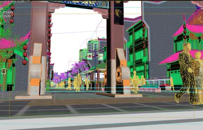 香城古街,商业街后拉镜头动画3dmax模型
