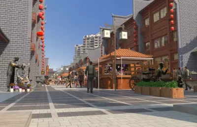 香城古街,商业街后拉镜头动画3dmax模型