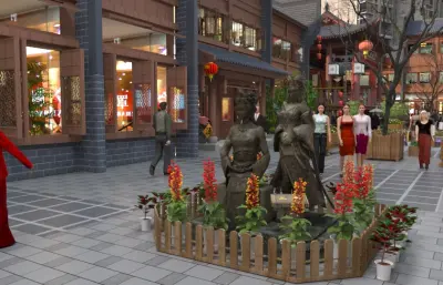 古街漫游 商业街漫游动画3dmax模型(网盘下载)