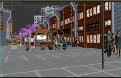 香城古街,商业街后拉镜头动画3dmax模型