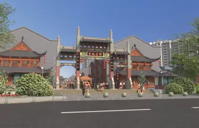 香城古街,商业街后拉镜头动画3dmax模型