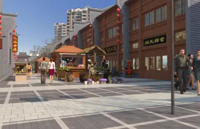 香城古街,商业街后拉镜头动画3dmax模型