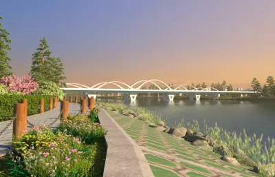 河边散步步道和大桥镜头动画3dmax模型