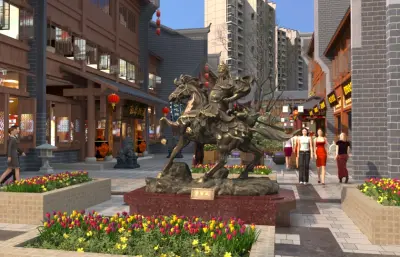 古街漫游 商业街漫游动画3dmax模型(网盘下载)
