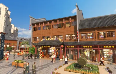古街商铺 古镇商业街场景3dmax模型