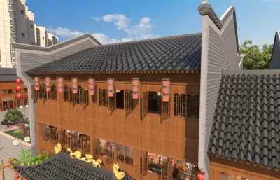 古街商铺 古镇商业街场景3dmax模型