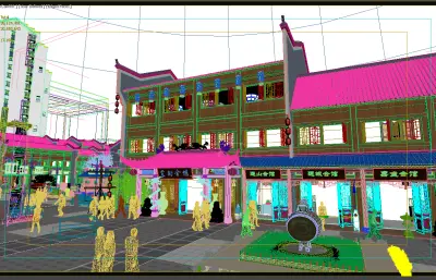古街商铺 古镇商业街场景3dmax模型