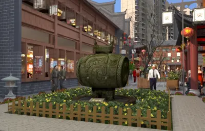 古街漫游 商业街漫游动画3dmax模型(网盘下载)
