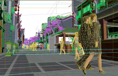 香城古街,商业街后拉镜头动画3dmax模型