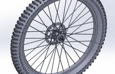 自行车前轮总成 自行车辐条轮solidworks模型