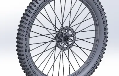 自行车前轮总成 自行车辐条轮solidworks模型