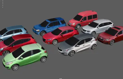 家用汽车轿车 suv 两厢轿车塌陷模型组合
