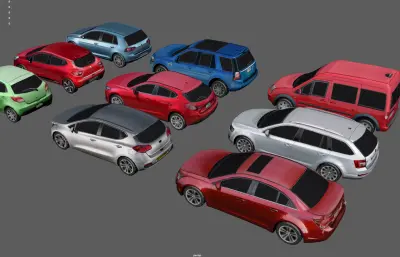 家用汽车轿车 suv 两厢轿车塌陷模型组合