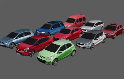 家用汽车轿车 suv 两厢轿车塌陷模型组合