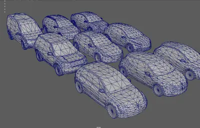 家用汽车轿车 suv 两厢轿车塌陷模型组合